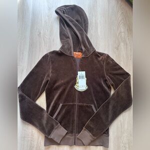 Juicy Couture Velour Brown Zip-Up Hoodie S NWT